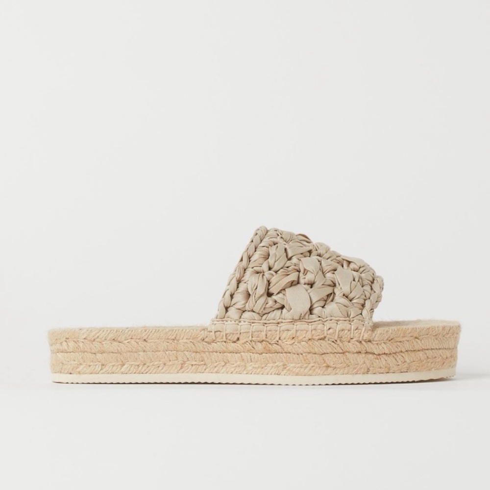 H&M Braided Light Beige Platform Slides Sandals